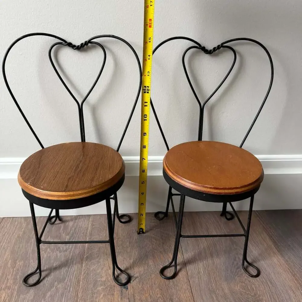 Vintage Doll Ice Cream Parlor Table & Chairs Set Heart Back